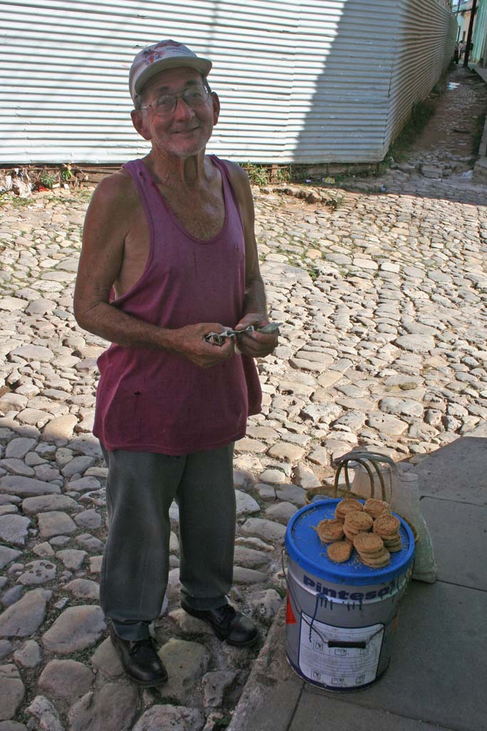 Delicious biscuits and the nice man in Trinidad who sold them to us.