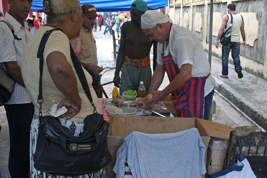 Pork sandwiches in the street in Baracoa.