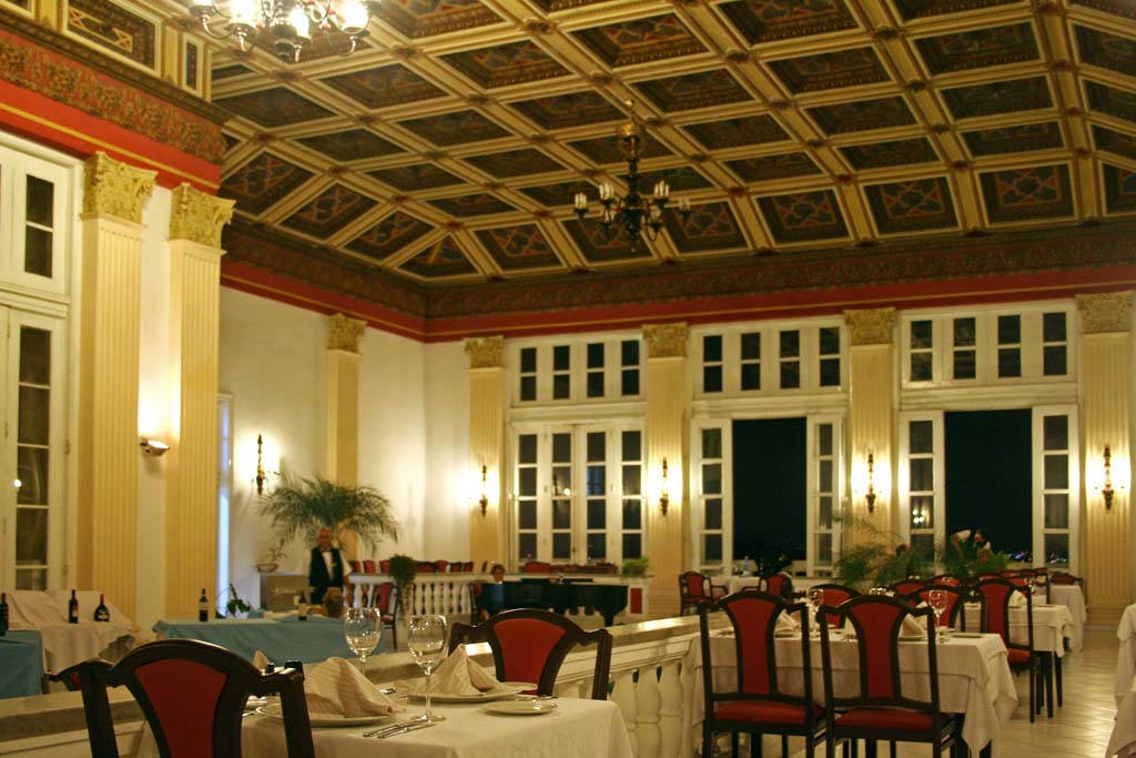 The dining room at the top of the Hotel Sevilla, Havana, with the pianist in the corner, who went round asking for requests.