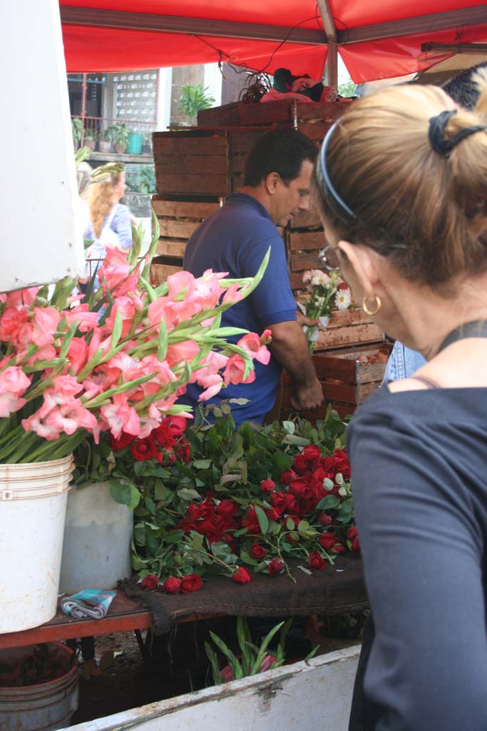 A flower stall at a market in Havana.