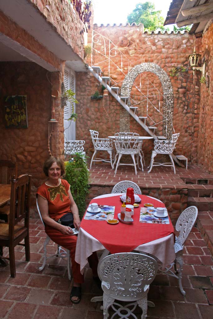 Mary at the patio table.