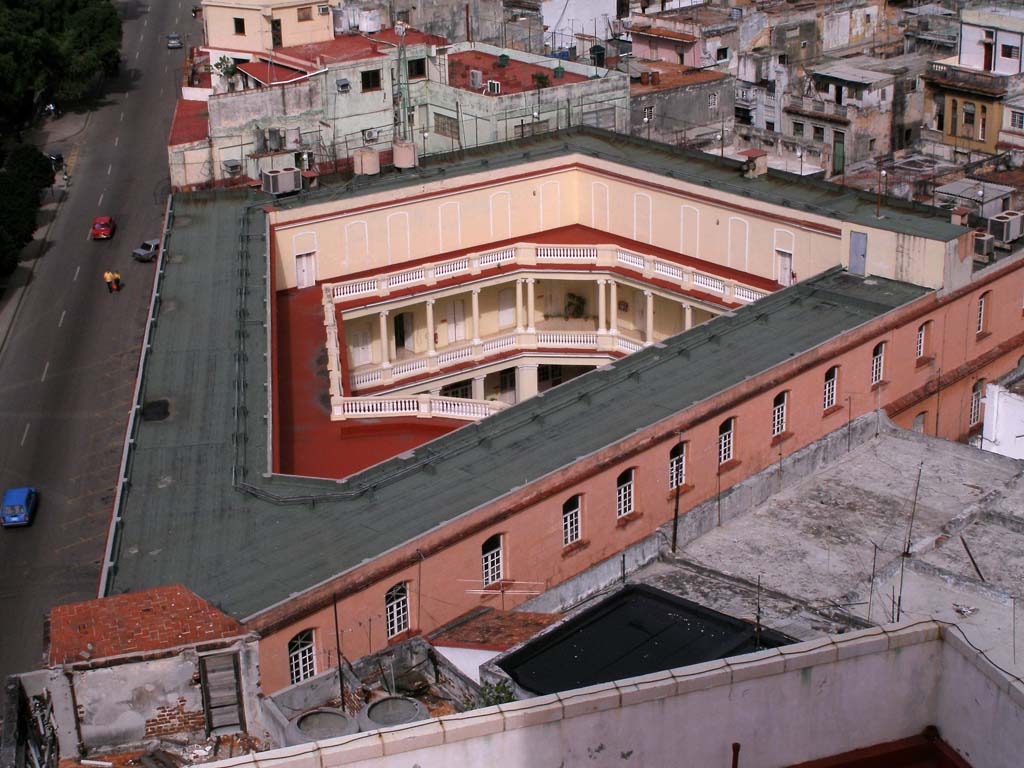 Looking down from the roof terrace.