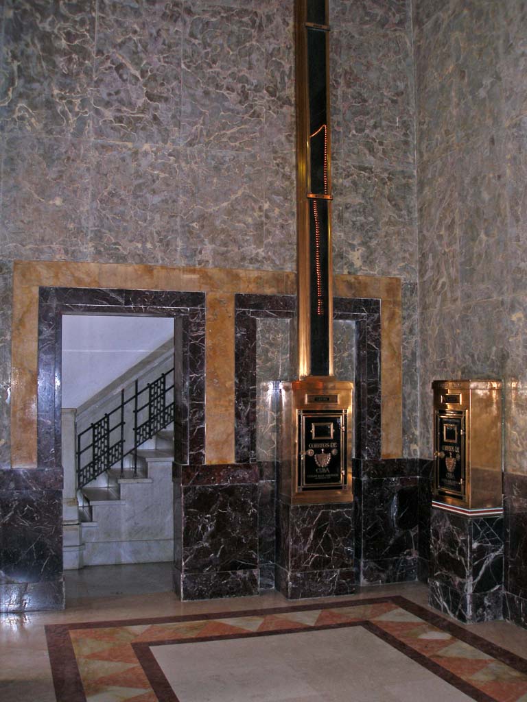 Postboxes and the way to the stairs.