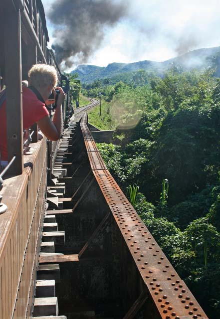Looking ahead (and we're not the only ones) as we cross a bridge.