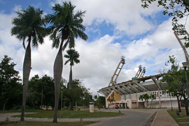 royal palms and the sports stadium.