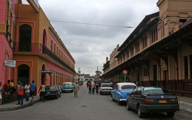 The street with the station on the right.