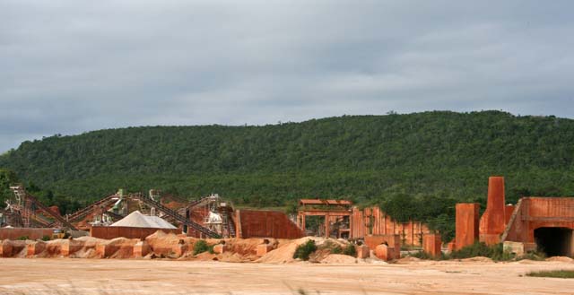 Open cast workings by the road.