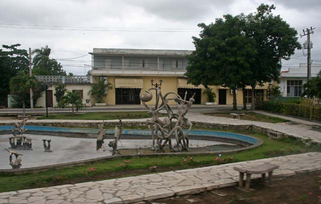 Some curious looking inactive fountains.