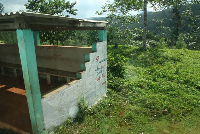 You'll find revolutionary slogans and notices on any available building (and the name José Martí is just about visible on the back wall inside).
