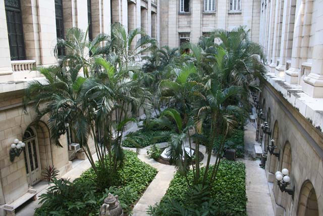 A whole courtyard, seen from an upstairs window.