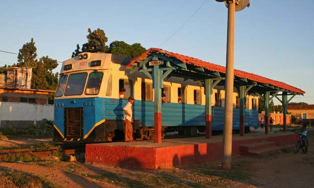 A one-car train at the local station.
