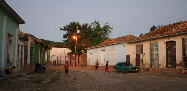 A Trinidad street at dusk.