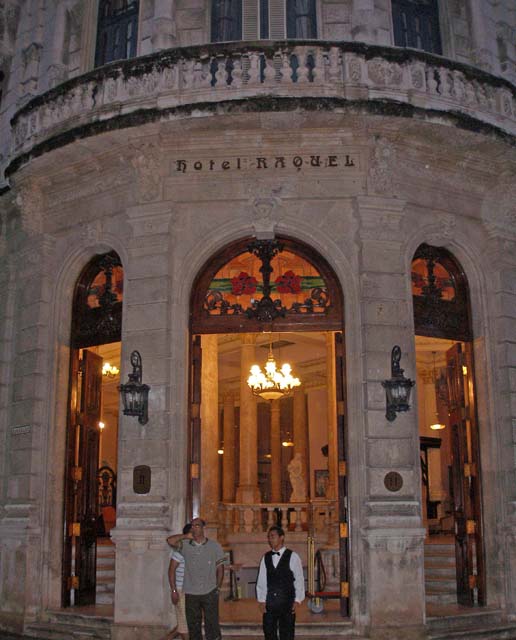 The doorway of Hotel Raquel, on Calle San Ignacio.