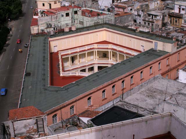 Looking down from the roof terrace.