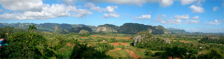 The one and only panorama we took on this trip, of the mogotes in the Viñales valley.