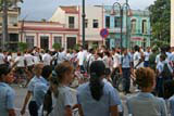 Students gathering for an event in Plaza de los Trabajadores.