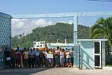 The crowd waiting to meet the bus at Baracoa.