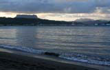 Across the bay to Baracoa at dusk, with El Yunque behind.