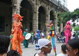A group of street entertainers near the cathedral.