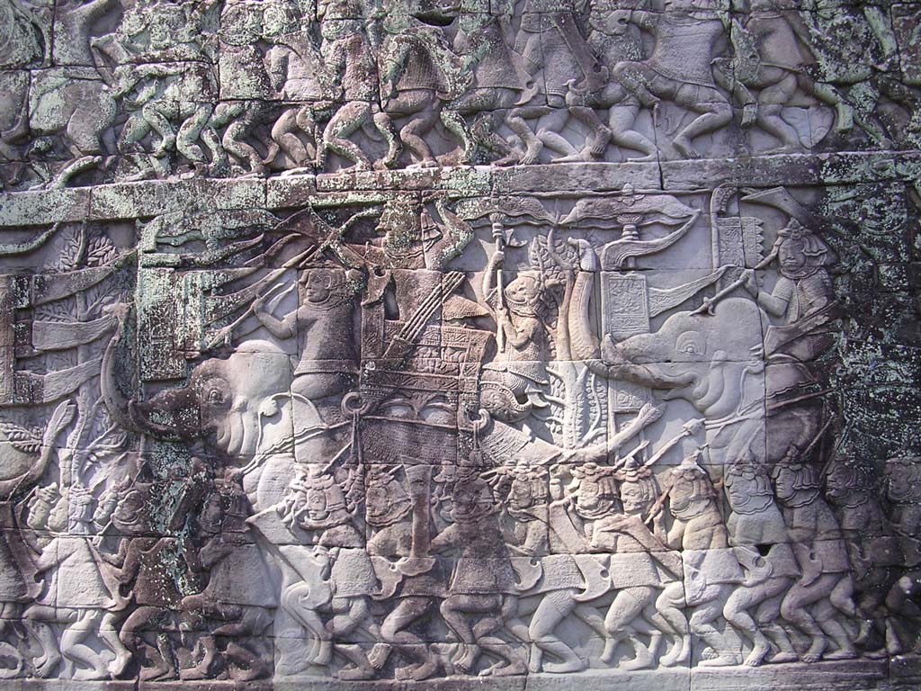 The wounded Khmer king is lowered from his elephant