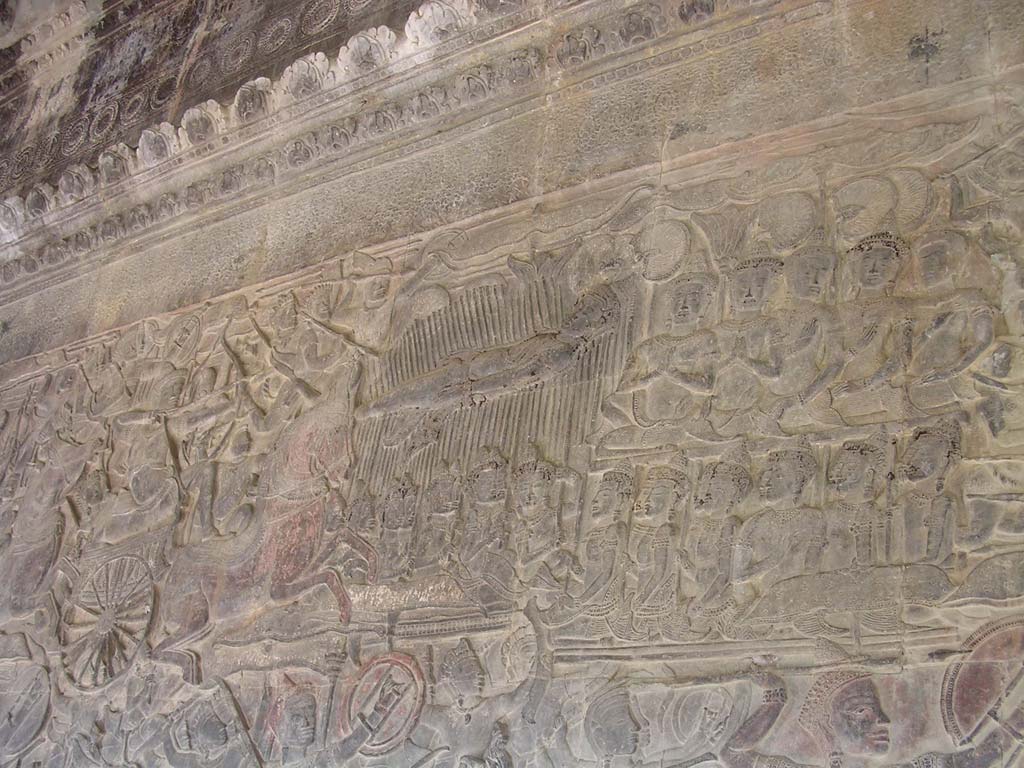 Battle of Kurukshetra: a dead chief lying on a pile of arrows, surrounded by grieving relatives and troops