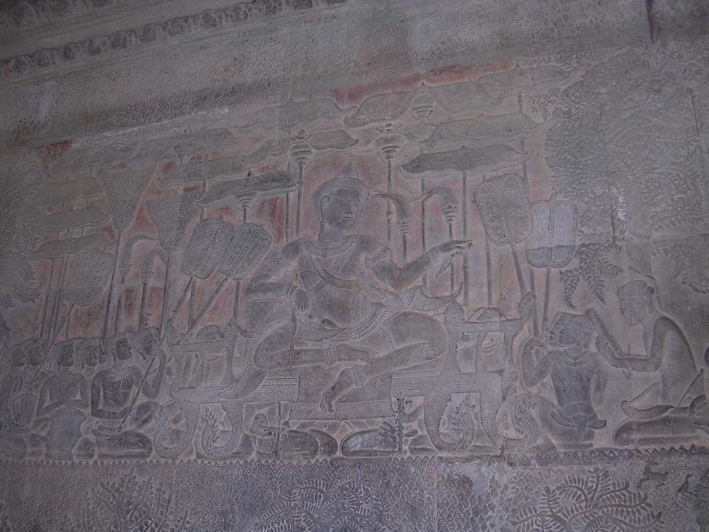 Army of Suryavarman II: Suryavarman II (?), shaded by umbrellas and fanned by servants