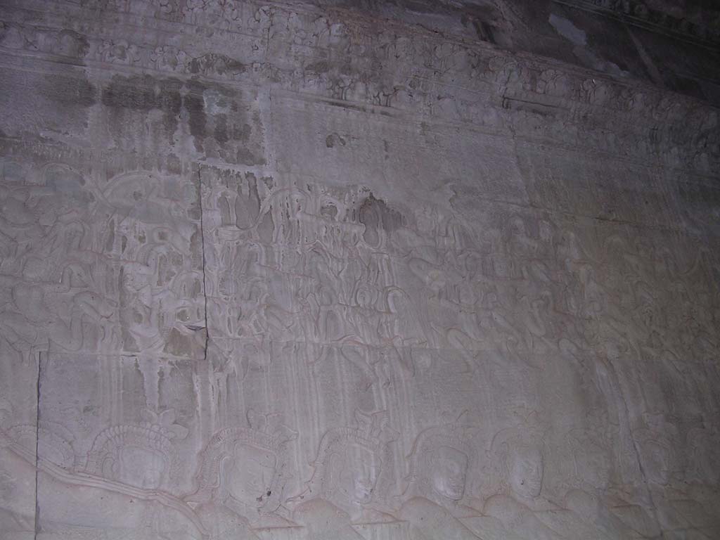 Churning of the Ocean of Milk: <em>apsara</em> (angelic dancers) above the serpent
