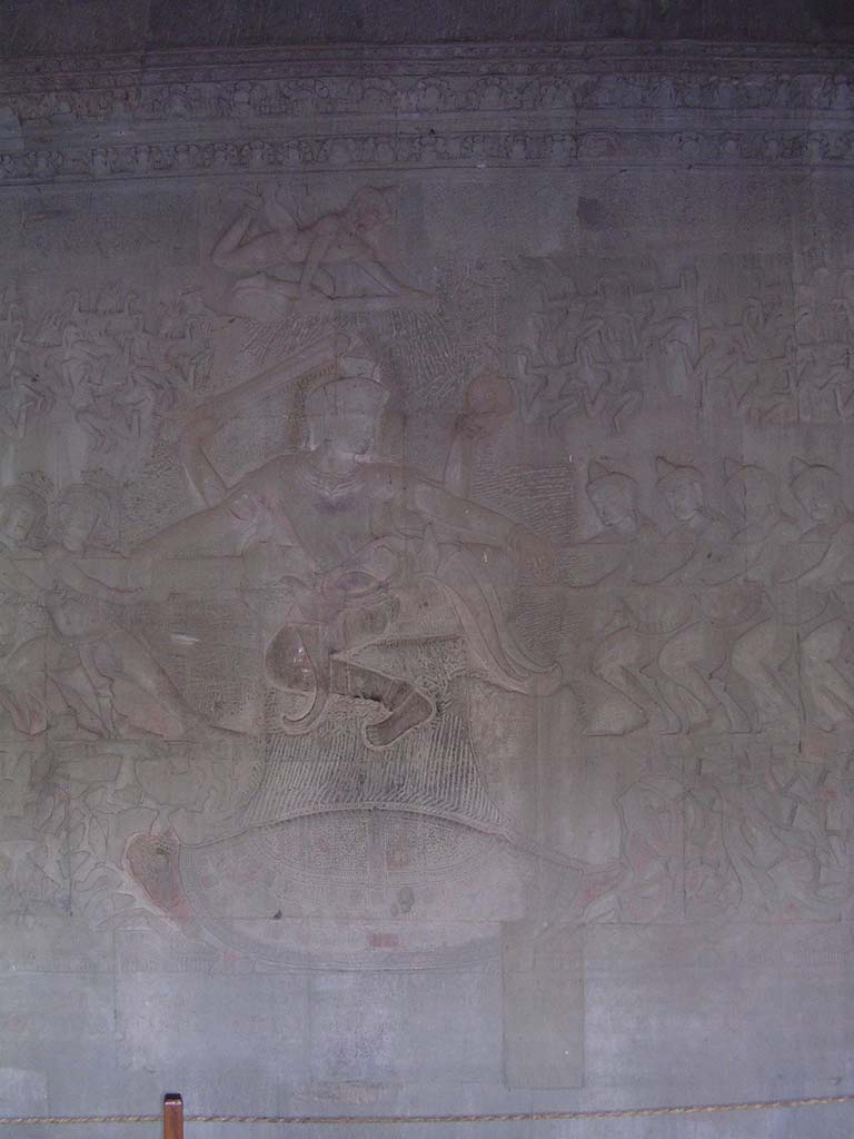 Churning of the Ocean of Milk: the serpent coiled round Mt Mandala at the centre of the sea, with Vishnu incarnated as a turtle