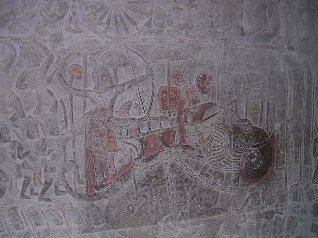 Vishnu conquers the demons: we think this is one of the <em>danava</em> (demons), not Vishnu himself