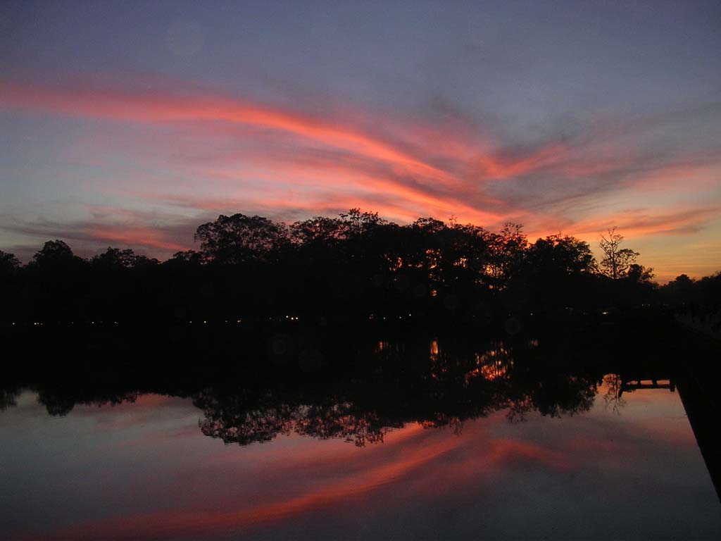 Sunset reflected in the moat at Angkor Wat
