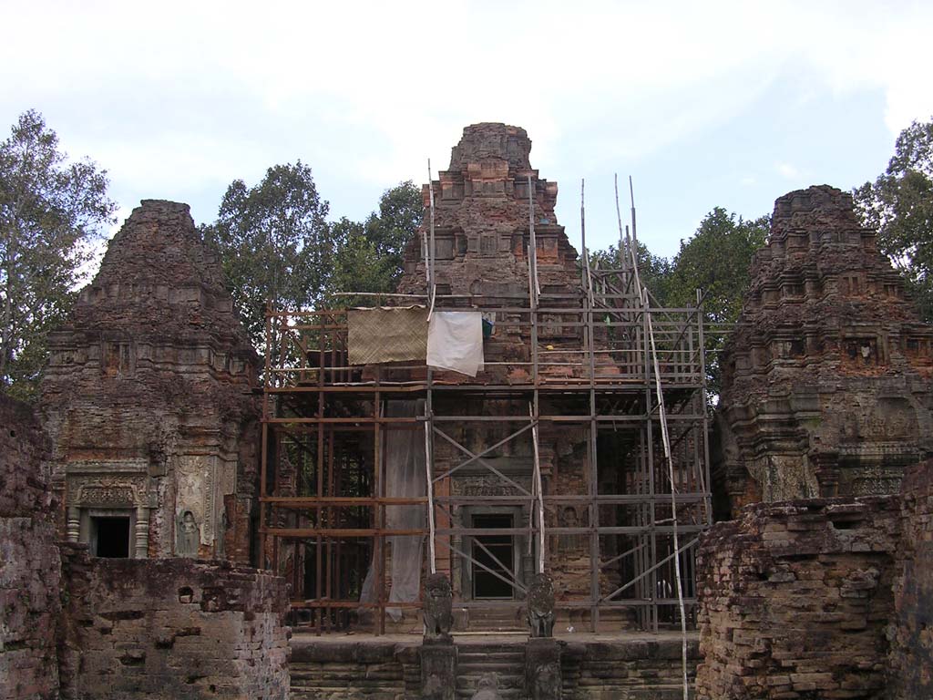 The front row of three brick towers