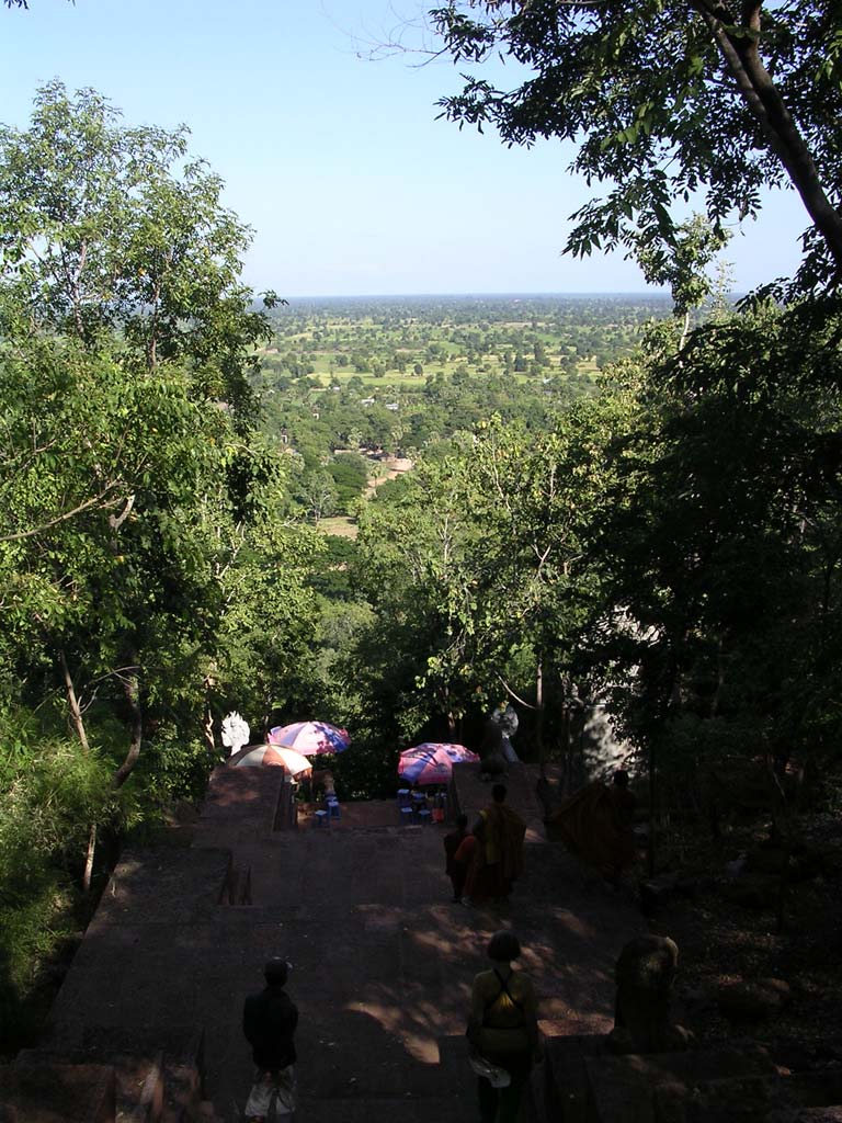 Looking down the steps and out over the plain from Wat Banan, near Battambang, Cambodia