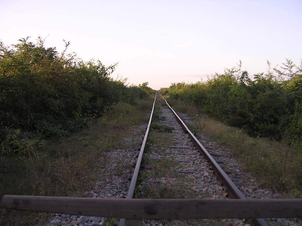 Looking along the slightly wonky track of Cambodia's principal railway