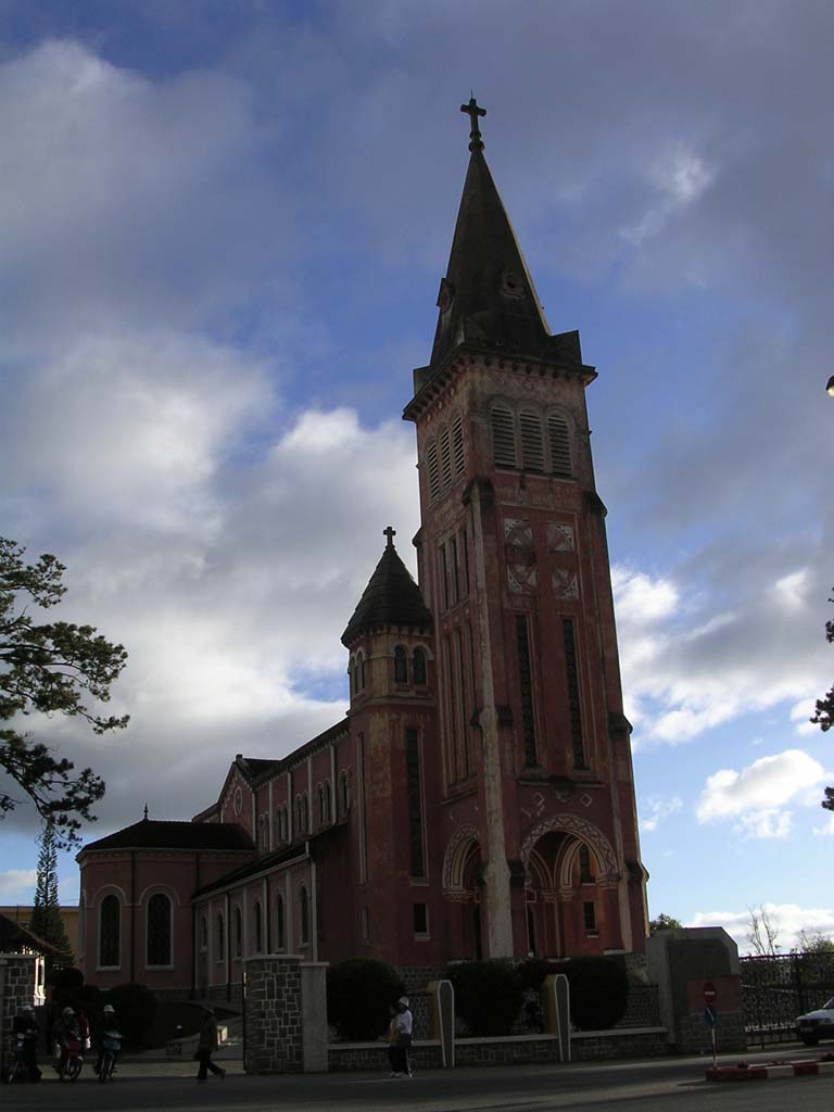 The Catholic church at dusk