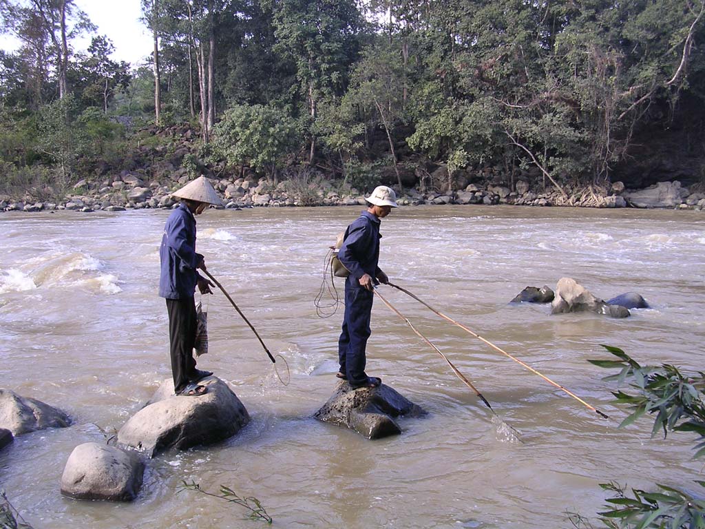 These guys look as if they're fishing by means of electric shocks