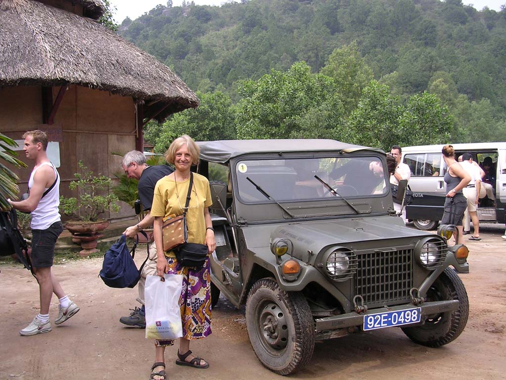 Mary with the Jeep that took us up to My Son, Vietnam