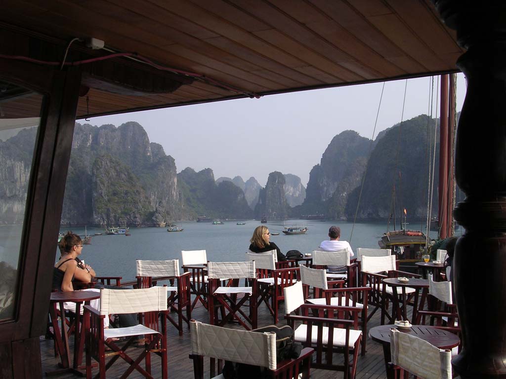 The sitting area on the bow deck