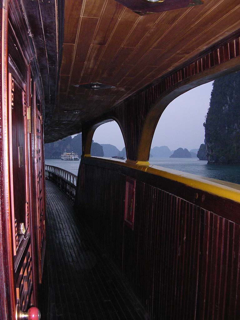Looking along one of the walkways, with the extremely expensive Emeraude across the water
