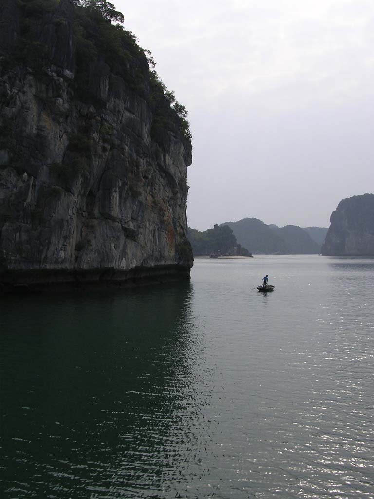 A lone fisherman in Ha Long Bay