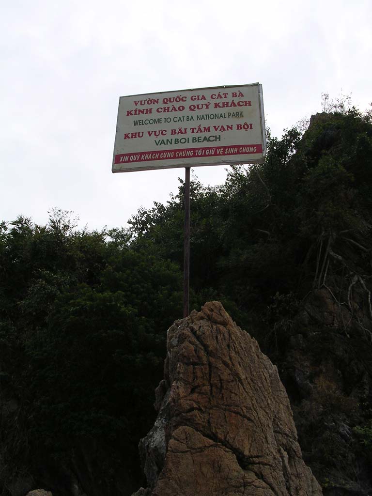 We're welcome at Van Boi Beach in Ha Long Bay, Vietnam