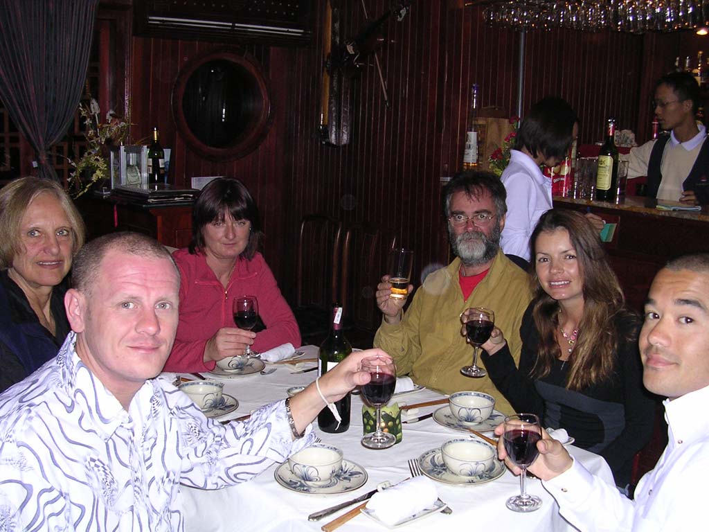 Ready for dinner - L to R: Mary, Tim, Walli (German - the rest are Brits), Chris, Emma, Jason