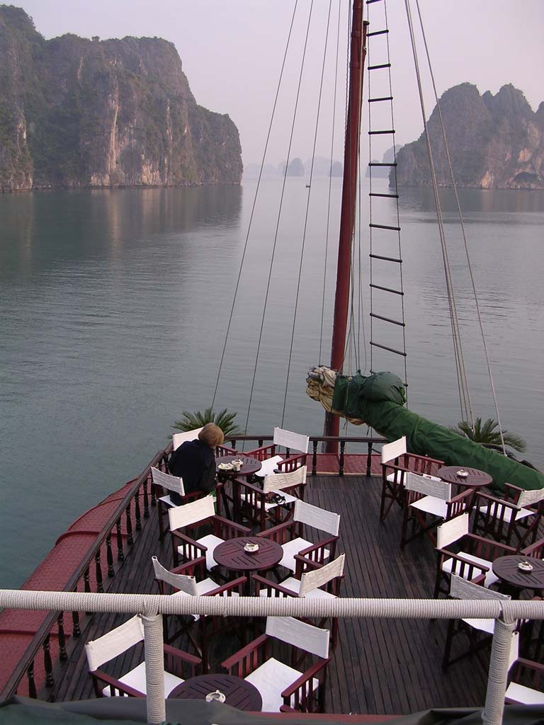 Looking down on the bow deck from the roof