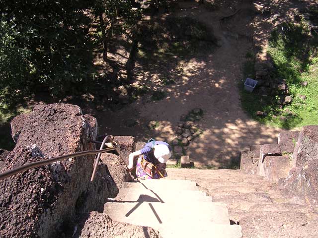 Struggling down the steps