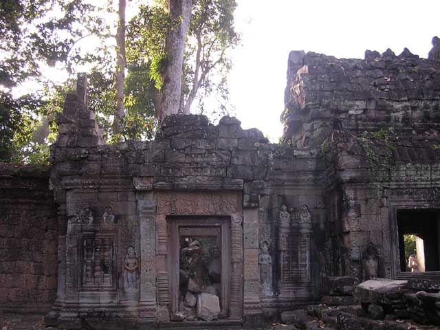 A doorway, showing some carvings and statues