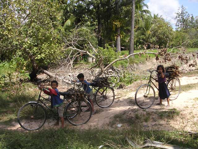 Kids on over-size bikes in Cambodia