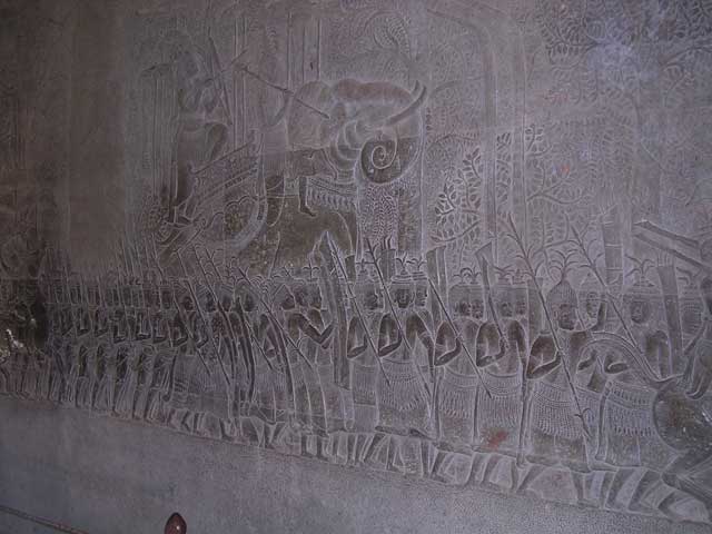 Army of Suryavarman II: a chief on an elephant among the foot-soldiers