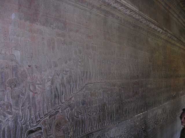 Heaven and Hell: upper tier showing fine ladies and gentlemen proceeding towards Yama (see next picture but one)