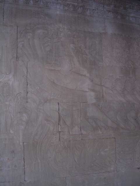 Churning of the Ocean of Milk: <em>asura</em> (devils) holding the head of the serpent in a tug-of-war with the gods