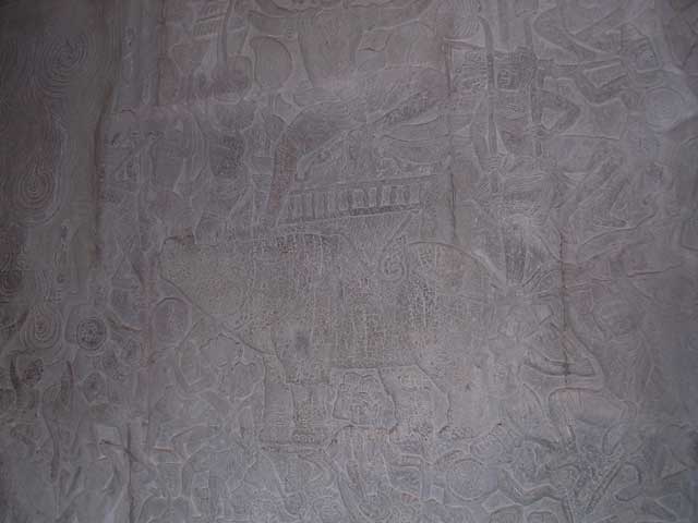 Battle of the Gods and the Demons: one of the gods mounted on a rhinoceros (?)