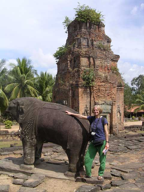 Mary makes friends with one of the stone elephants